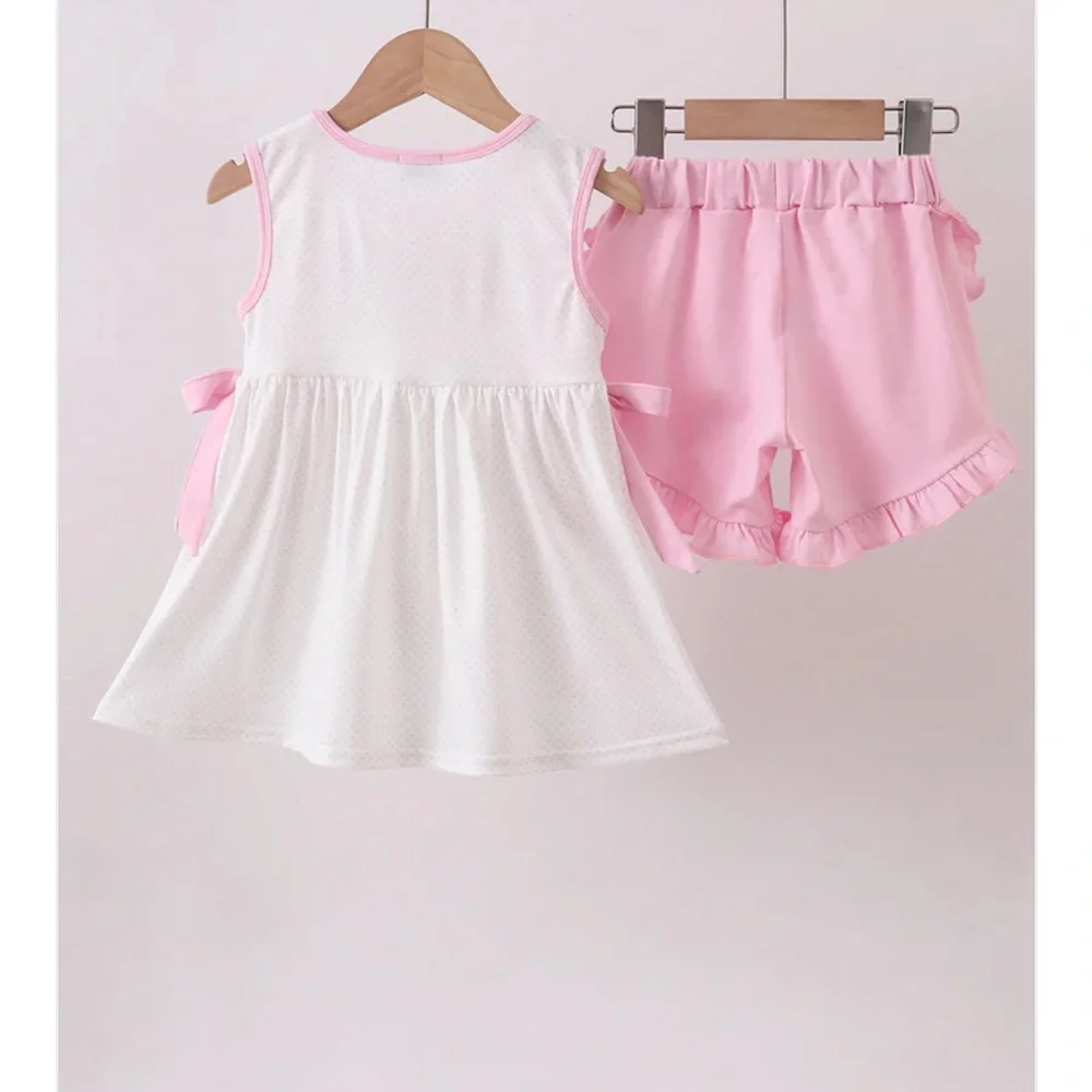 RARE Abby & Evie PINK LOLLIPOP EMBROIDERY RUFFLE SHORTS SET Girls Size 3T NWT